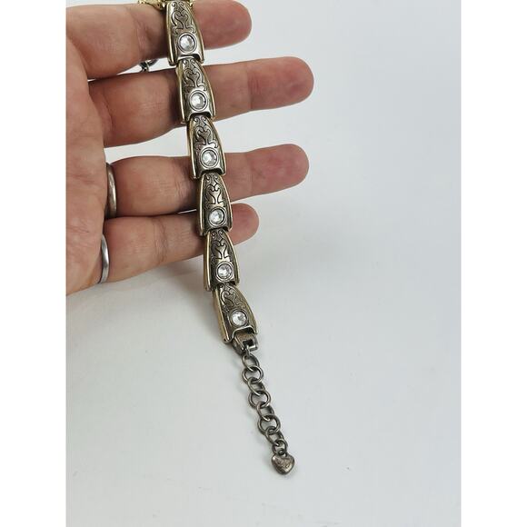 Vintage Gold and Silver Plated Link Bracelet Crystals Stamped Brighton Western - Picture 12 of 13